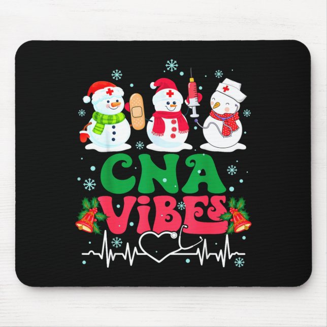 Cna Vibes Nurse Snowman Stethoscope Santa Funny Ch Mouse Pad (Front)