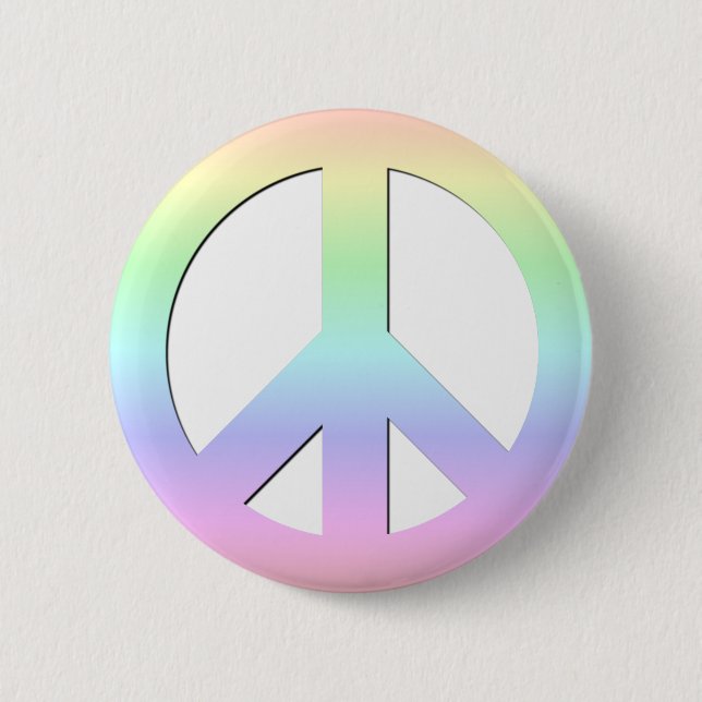 CND Peace Symbol Soft Pastel Rainbow on White 2 Inch Round Button (Front)