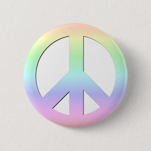 CND Peace Symbol Soft Pastel Rainbow on White 2 Inch Round Button