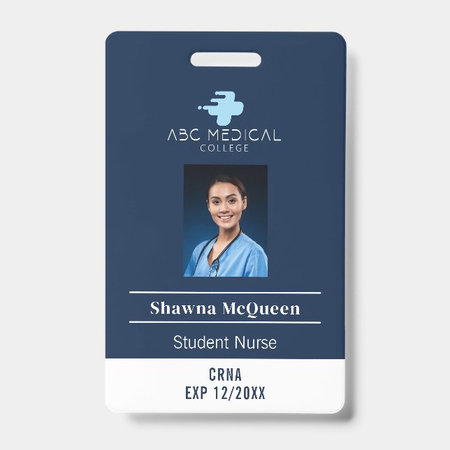 CNS Student Nurse Practitioner Navy QR Code Photo Badge (Front)