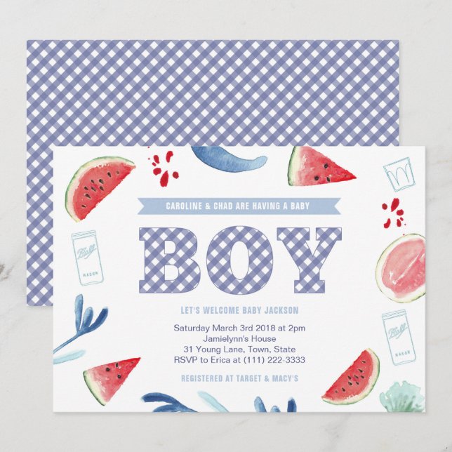 Co-ed Babyq BBQ Cookout Baby Shower for Boy Invitation (Front/Back)