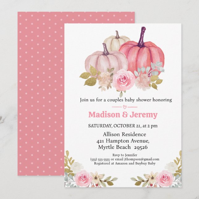 Co Ed Pumpkins Pink Girls Baby Shower Invitation (Front/Back)