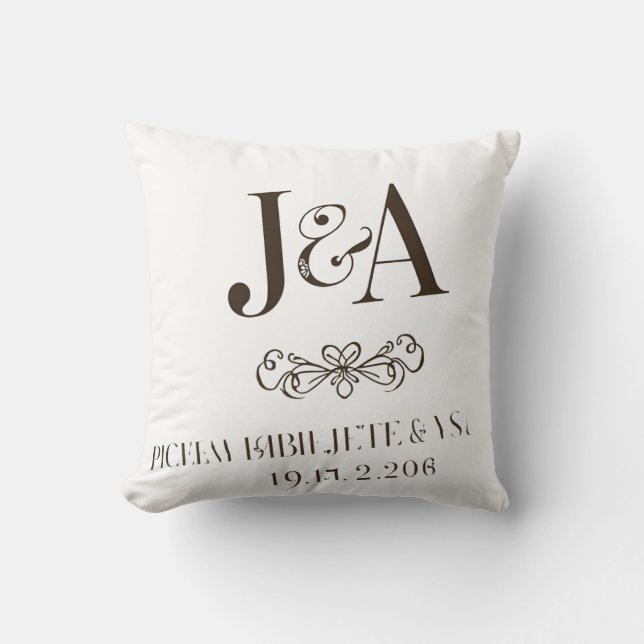 Co-Joined Initials Couple Monogram Print with Cust Throw Pillow (Front)