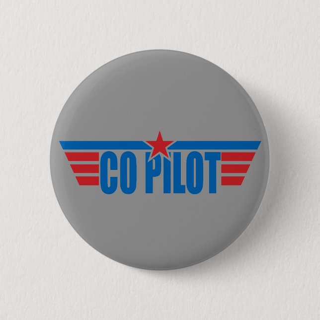 Co-Pilot Wings Badge - Aviation 2 Inch Round Button (Front)