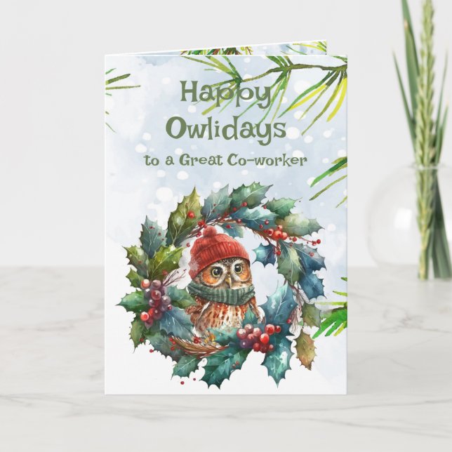  Co-worker Christmas Owl Animal Wildlife Nature Card (Front)