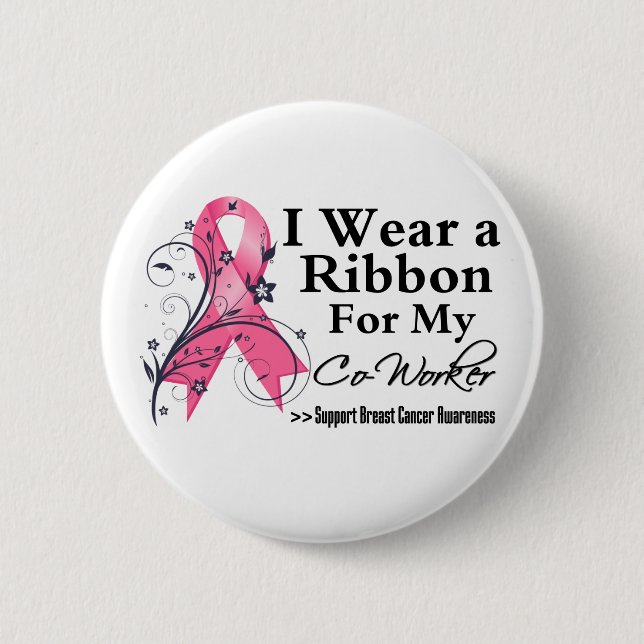 Co-Worker Floral Ribbon - Breast Cancer 2 Inch Round Button (Front)