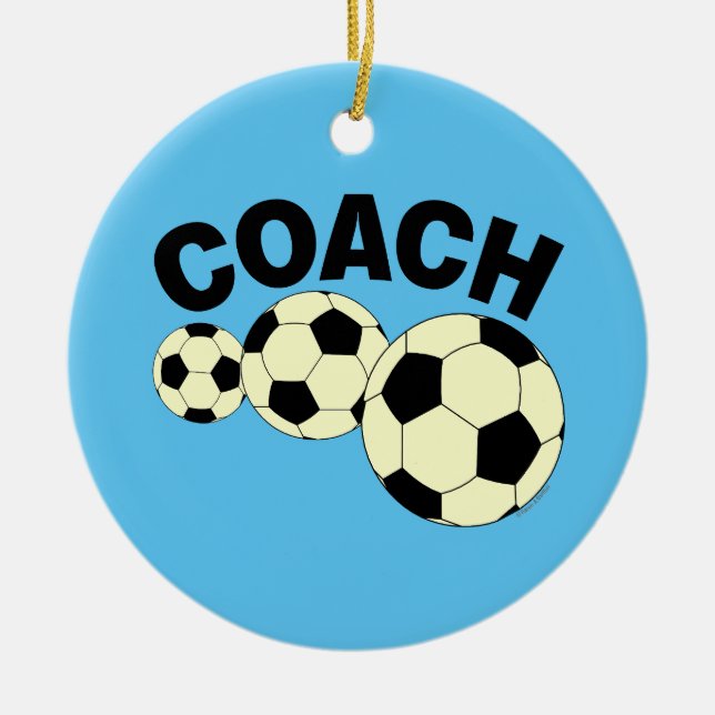 Coach 3 Soccer Balls Ceramic Ornament (Front)