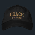 Coach Custom Name Embroidered Hat - Black & Gold<br><div class="desc">Custom Coach Hat from Called :: Fully customizable unisex baseball hat / baseball cap embroidered with name Coach and personalized with the Coach's last name.  Shown is gold embroidery on a black hat.  Other hat colours and styles available. #CoachHat #Sports</div>