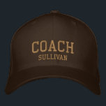 Coach Custom Name Embroidered Hat - Brown & Gold<br><div class="desc">Custom Coach Hat from Called :: Fully customizable unisex baseball hat / baseball cap embroidered with name Coach and personalized with the Coach's last name.  Shown is golden embroidery on a brown hat.  Other hat colours and styles available. #CoachHat #Sports</div>