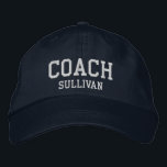 Coach Custom Name Embroidered Hat - Navy<br><div class="desc">Custom Coach Hat from Called :: Fully customizable unisex baseball hat / baseball cap embroidered with name Coach and personalized with the Coach's last name.  Shown is white embroidery on a navy blue hat.  Other hat colours and styles available. #CoachHat #Sports</div>