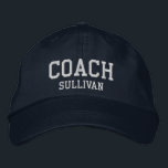 Coach Custom Name Embroidered Hat - Navy<br><div class="desc">Custom Coach Hat from Called :: Fully customizable unisex baseball hat / baseball cap embroidered with name Coach and personalized with the Coach's last name.  Shown is white embroidery on a navy blue hat.  Other hat colours and styles available. #CoachHat #Sports</div>