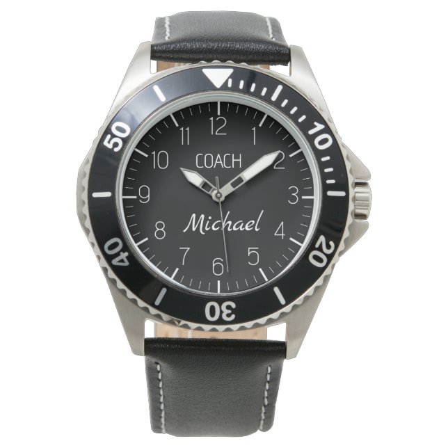 Coach Custom Name Typography Personalized black  Watch (Front)