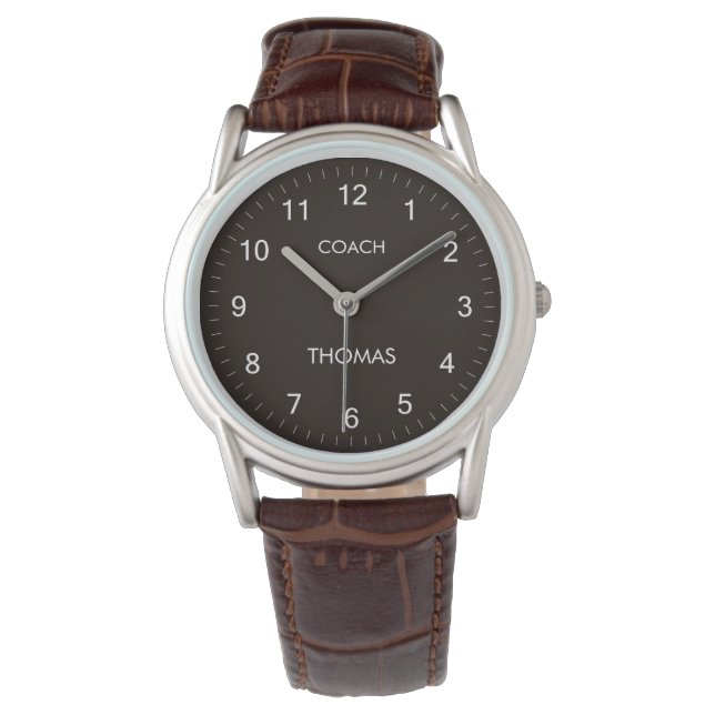 Coach Custom Name Typography Personalized  Brown   Watch (Front)