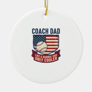 Coach Dad Baseball Patriotic Vintage T-Shirt Desig Ceramic Ornament