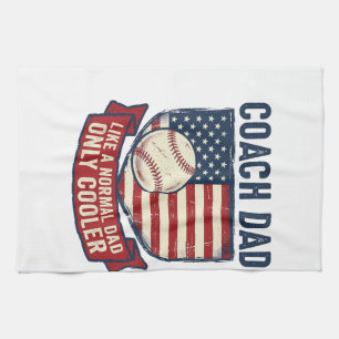 Coach Dad Baseball Patriotic Vintage T-Shirt Desig Kitchen Towel