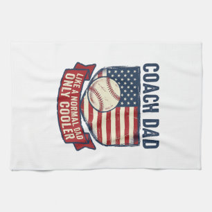 Coach Dad Baseball Patriotic Vintage T-Shirt Desig Kitchen Towel