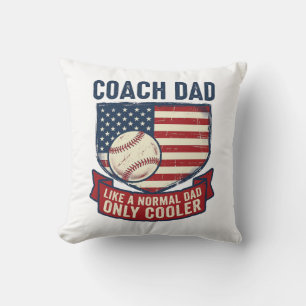 Coach Dad Baseball Patriotic Vintage T-Shirt Desig Throw Pillow