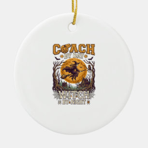 Coach Day Witch Night Haloween Flying Moon Spiders Ceramic Ornament