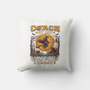 Coach Day Witch Night Haloween Flying Moon Spiders Throw Pillow