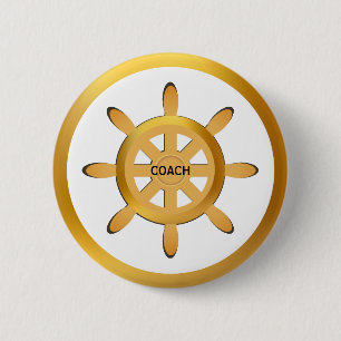 Coach golden ship wheel on white 2 inch round button