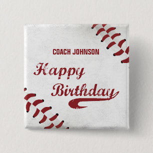 Coach Happy Birthday Large Grunge Baseball, Sport 2 Inch Square Button