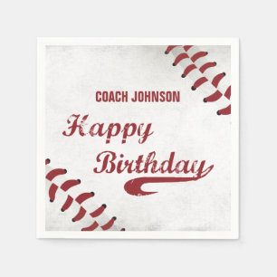 Coach Happy Birthday Large Grunge Baseball, Sport Napkin