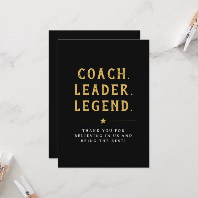 Coach Leader Legend Gold Typography Card (Front/Back In Situ)