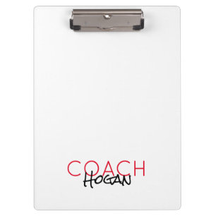 COACH NAME custom text red black Sports Modern  Clipboard