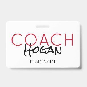 COACH NAME custom text red black Sports Team Badge
