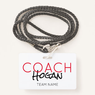 COACH NAME custom text red black Sports Team Badge