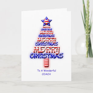 Coach, patriotic Christmas tree Holiday Card