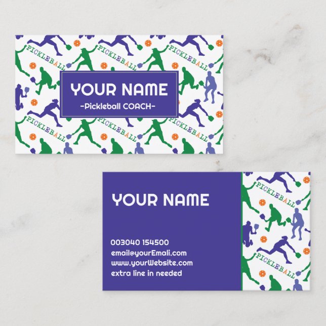 Coach Pickleball silhouettes on white Business Card (Front/Back)