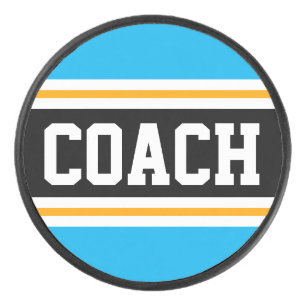 COACH Sky Blue Black White Yellow Hockey Stripes Puck