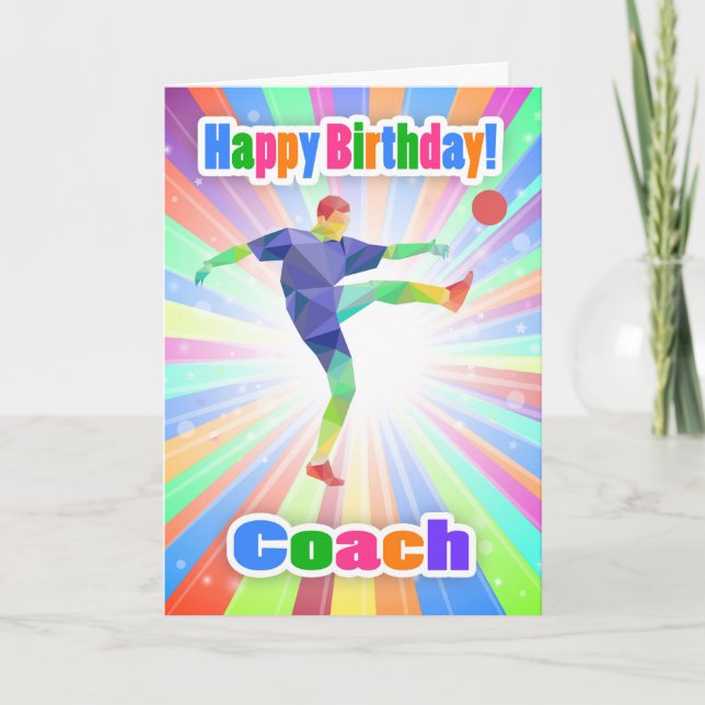 Coach, Soccer Player Birthday Colourful Abstract Card (Front)