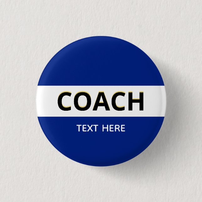 Coach text on blue 1 inch round button (Front)