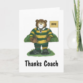 Coach Thank You Card, Rugby Bear in Green and Gold Card