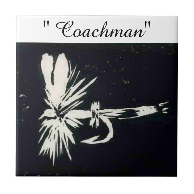"Coachman" white on black trout fly tile (Front)