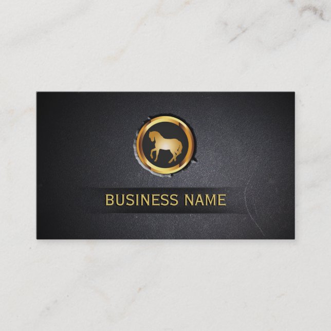 Coal Black Gold Horse Badge Embed Business Card (Front)