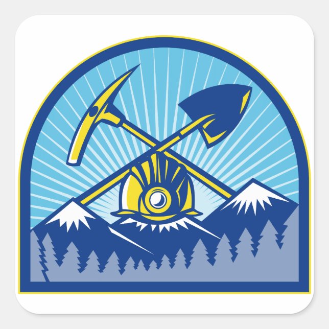Coal Miner Hardhat Pick Ax Shovel Retro Square Sticker (Front)