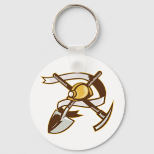 coal miner hardhat spade shovel pickax keychain