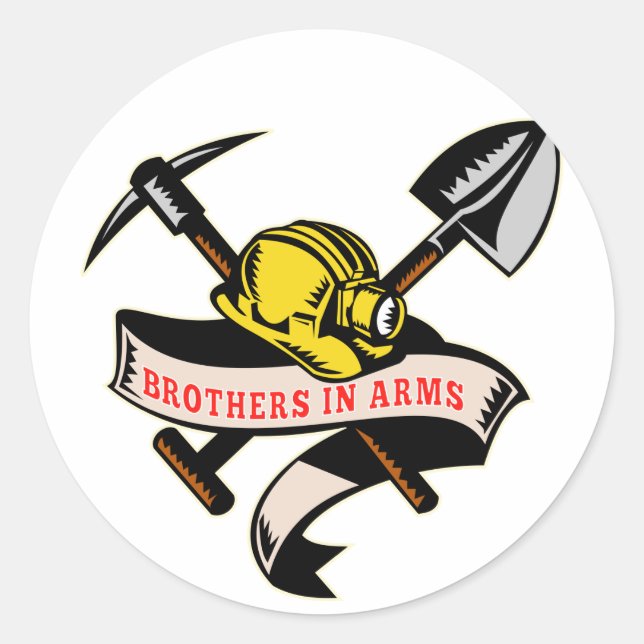 coal miner hat shovel spade pickax mining classic round sticker (Front)