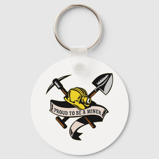 coal miner hat shovel spade pickax scroll keychain (Front)