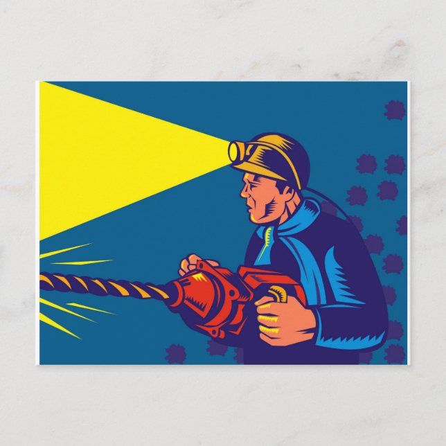 coal miner jack pneumatic drill retro postcard (Front)