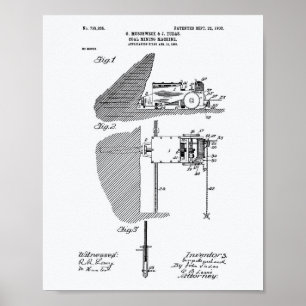 Coal Mining Machine 1903 Patent Art White Paper Poster