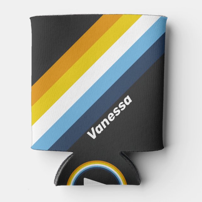 Coal Nightfall Stripes with Name Can Cooler (Front)