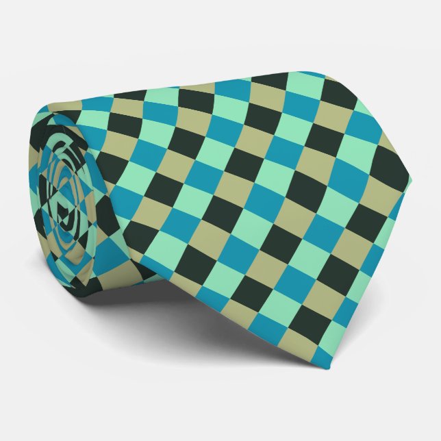 Coal Olive Teal Green Blue Aqua Turquoise Plaid Tie (Rolled)