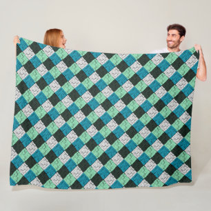 Coal White Teal Green Aqua Blue Modern Pattern Fleece Blanket