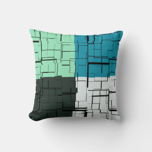 Coal White Teal Green Aqua Blue Modern Pattern Throw Pillow