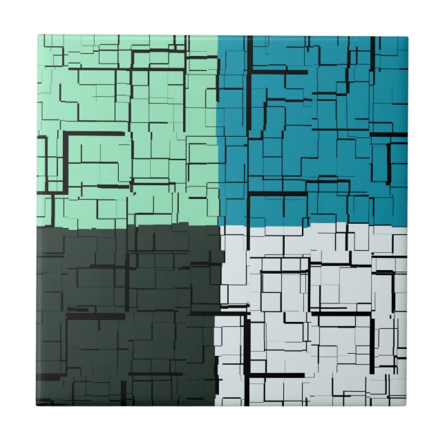 Coal White Teal Green Aqua Blue Modern Pattern Tile (Front)