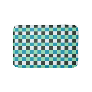 Coal White Teal Green Blue Aqua Turquoise Plaid Bath Mat